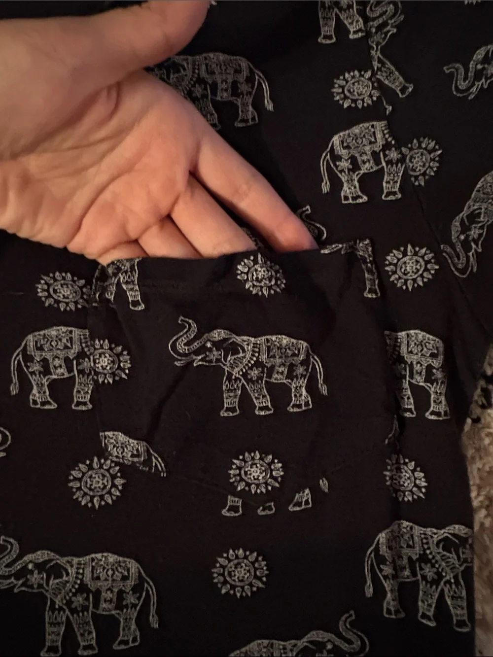 Hollister Black Tee with Ivory Elephant Print and Pocket